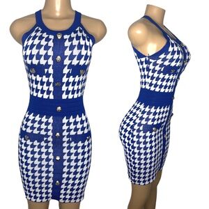 New True Size S Blue And White Halter Bodycom Women Elegant Sleveless Sexy Dress